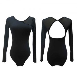 Long Sleeve Mesh Leotard Black