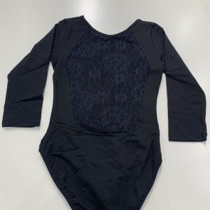 3/4 Sleeve Lace Back Leotard Black